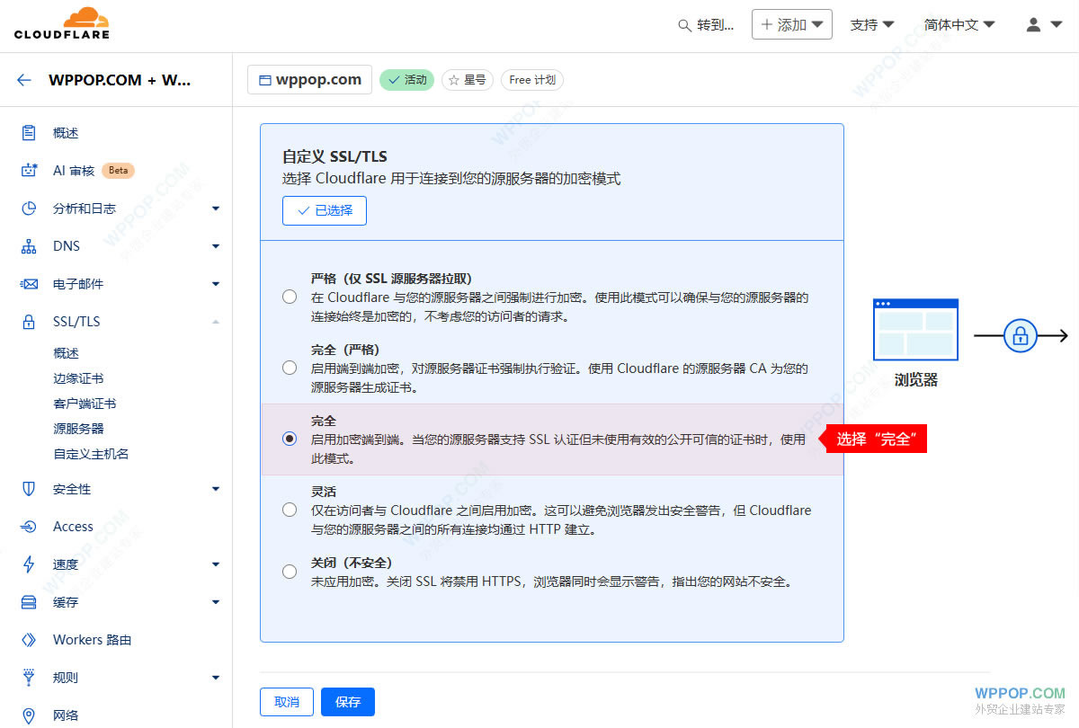 CloudFlare 导致“重定向的次数过多”的问题解决方法 - 常见问题 - 4 CloudFlare设置 SSL 加密模式为“完全”